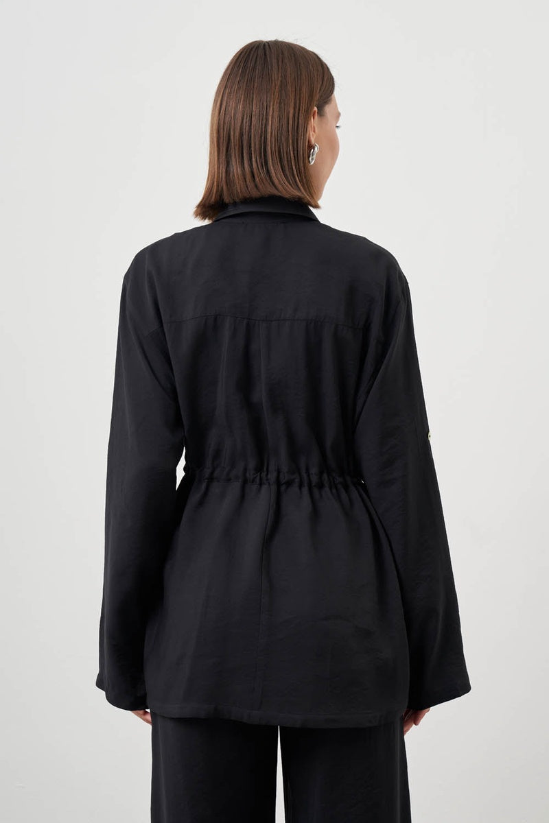  Mizalle Mizalle-Cinched Waist Shirt Jacket-Black - Black - Bonton