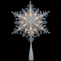 10" Lighted White Frosted 3-D Snowflake Christmas Tree Topper - Clear Lights