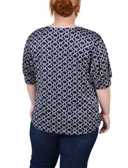 Plus Size Short Sleeve Balloon Sleeve Top With Hardware