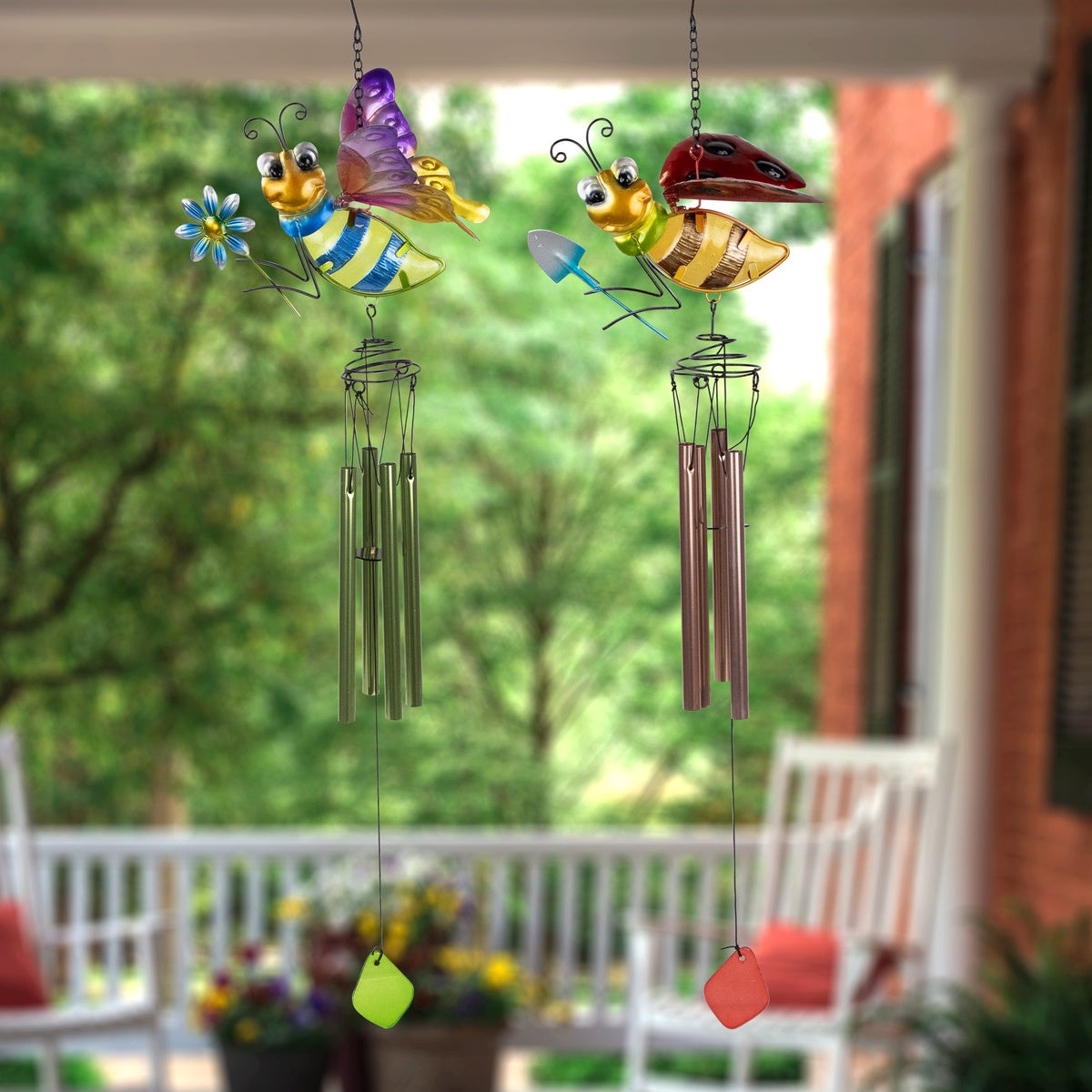  Northlight Pink and Green Bees Outdoor Garden Windchimes - 30