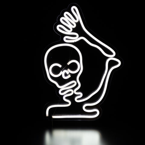 15" White LED Lighted Neon Style Skeleton Halloween Window Silhouette