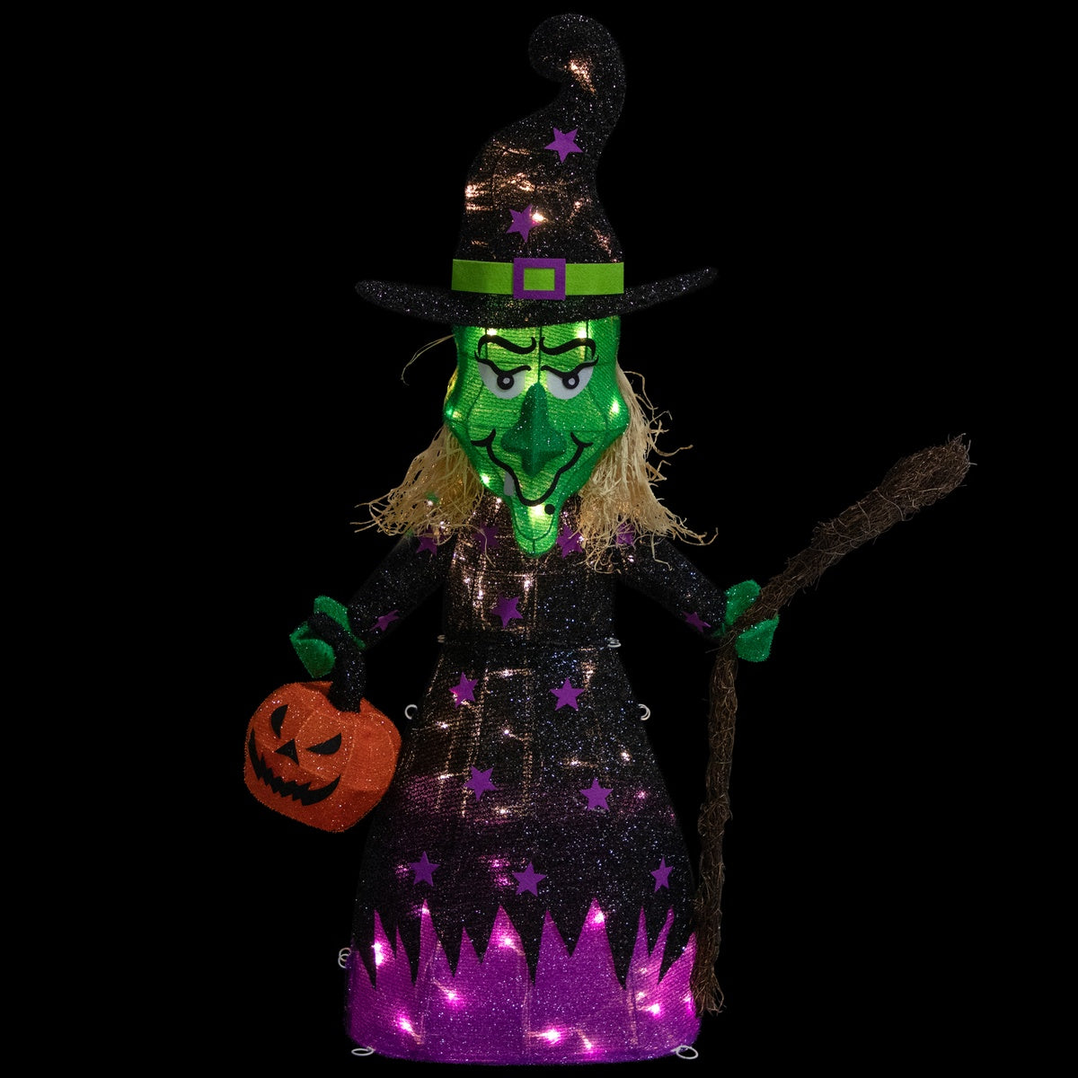  Northlight LED Lighted Witch With Broom Outdoor Halloween Decoration - 39