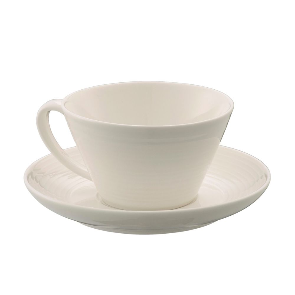  Belleek Living Ripple Teacup & Saucer 4 Piece - Ivory - Bonton