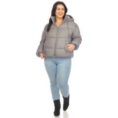 Plus Size Full Front Zip Hooded Bomber Puffer Coat