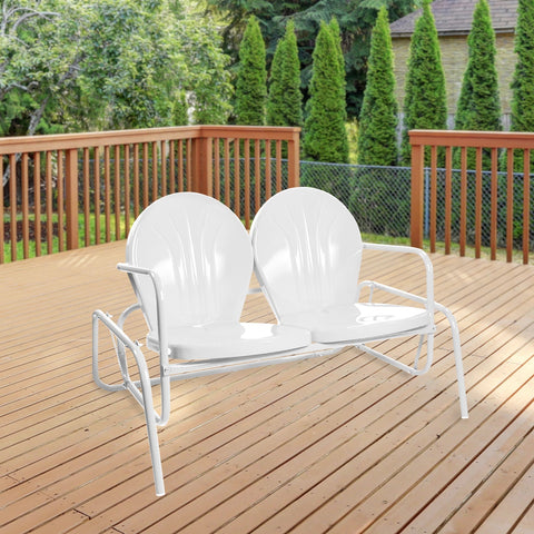 48.25" Outdoor Retro 2-Person Metal Tulip Double Glider Patio Chair  White