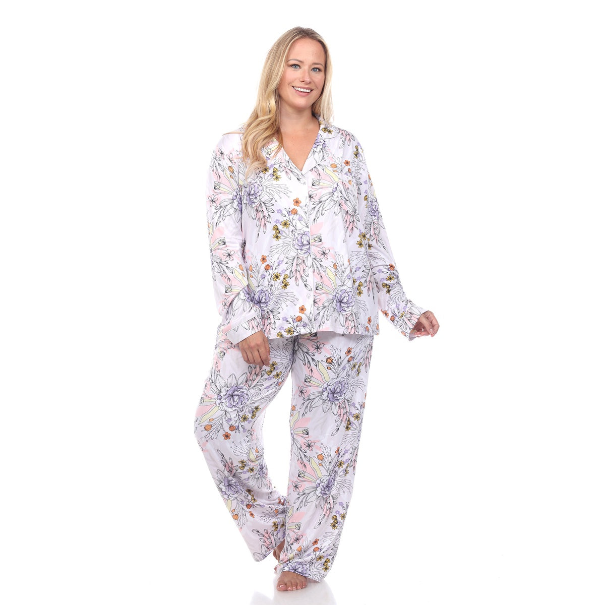  White Mark Plus Size Long Sleeve Floral Pajama Set - 3X - Bonton