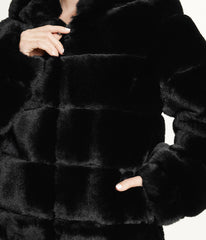 Short Faux Fur With Hood Black