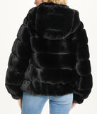 Short Faux Fur With Hood Black