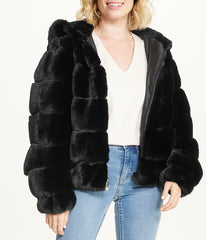 Short Faux Fur With Hood Black