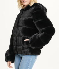 Short Faux Fur With Hood Black