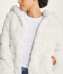 Short Faux Fur With Hood Ivory