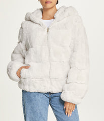 Short Faux Fur With Hood Ivory