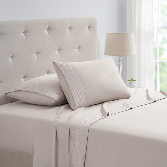 Bamboo 4 Piece 1800 Thread Count Luxurious Ultra-Soft Waffle Hem Sheet Set