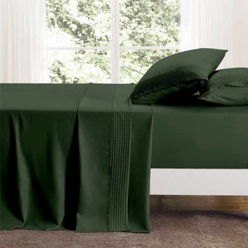  Bed Bath Fashions Bamboo 4 Piece 1800 Thread Count Luxurious Ultra-Soft Waffle Hem Sheet Set - Twin - Bonton
