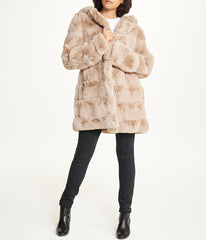 Long Faux Fur With Hood Hazelnut