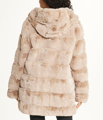 Long Faux Fur With Hood Hazelnut