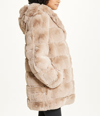 Long Faux Fur With Hood Hazelnut