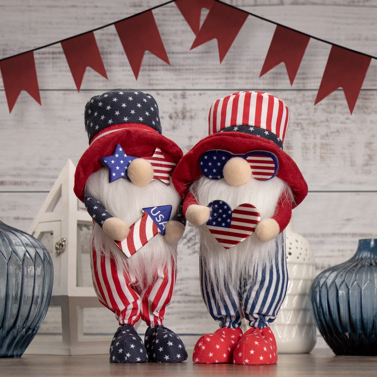 Northlight Patriotic Gnome in Top Hat Holding Rocket - 12.25