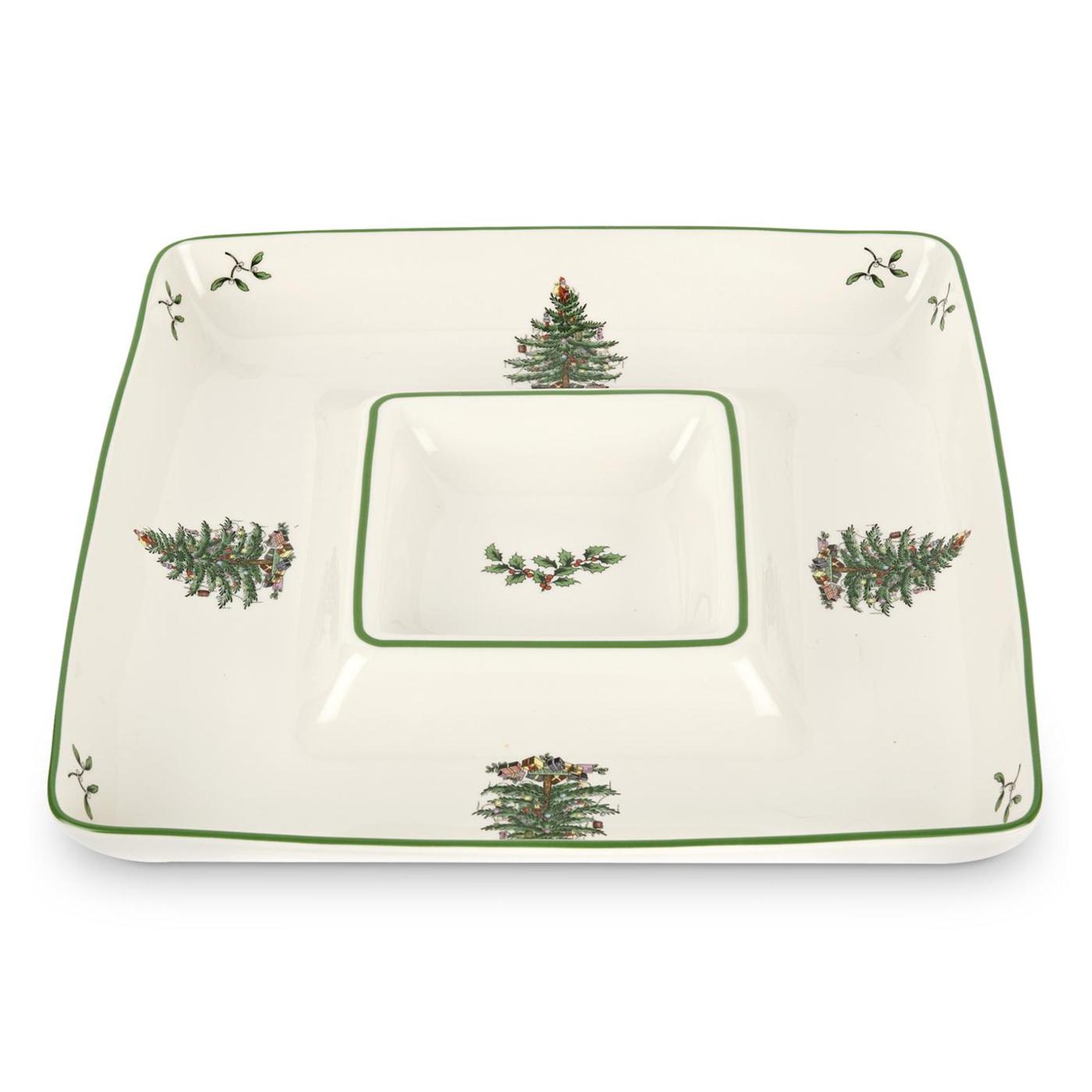  Spode Christmas Tree Square Chip & Dip - White - Bonton