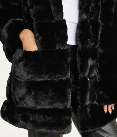 Faux Fur With Lapel Collar Black