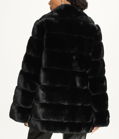Faux Fur With Lapel Collar Black