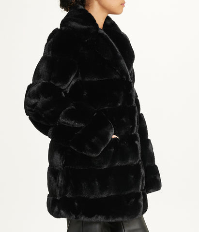 Faux Fur With Lapel Collar Black