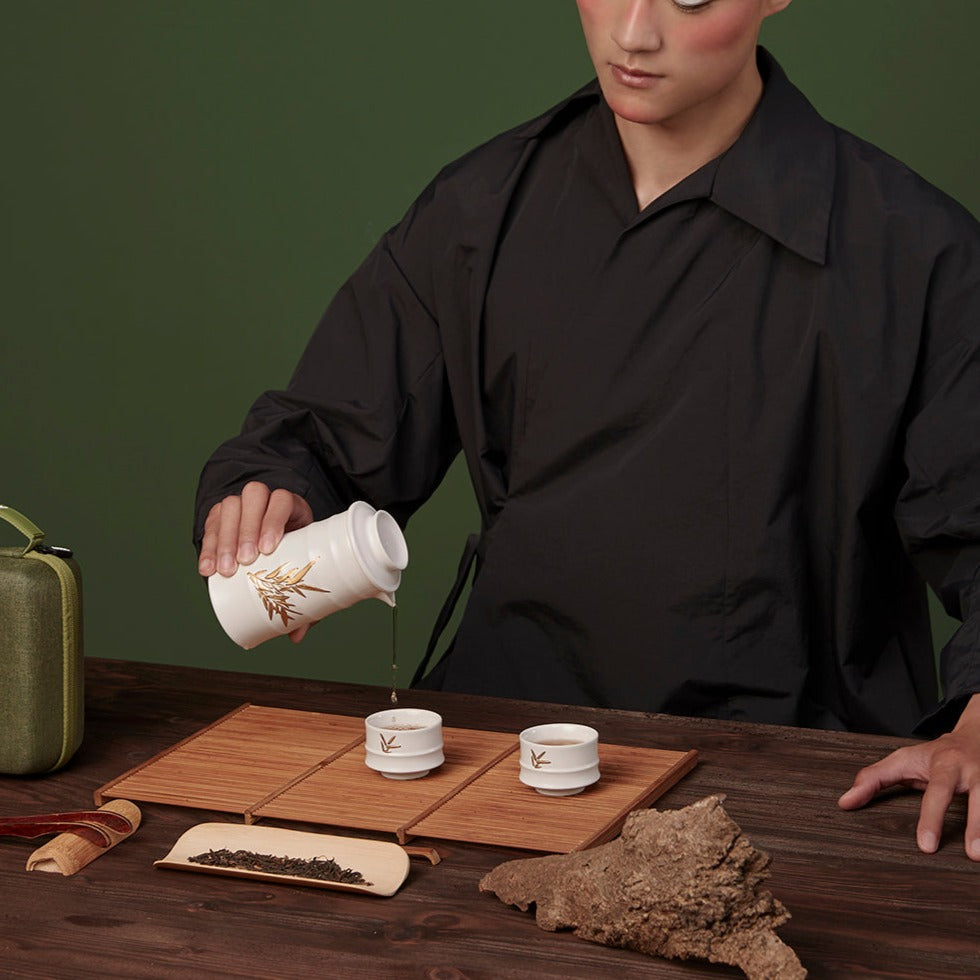  Acera Bamboo Kung Fu Tea Set ( 1 Pot With 2 Cups ) - Mint Green with carrying case - Bonton