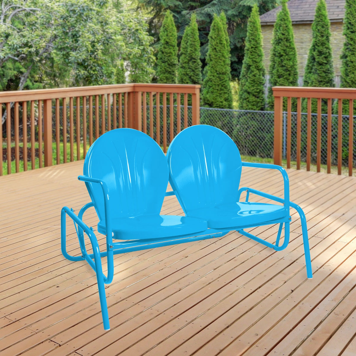  Northlight 2-Person Outdoor Retro Metal Tulip Double Glider Patio Chair  Turquoise Blue - Turquoise Blue - Bonton