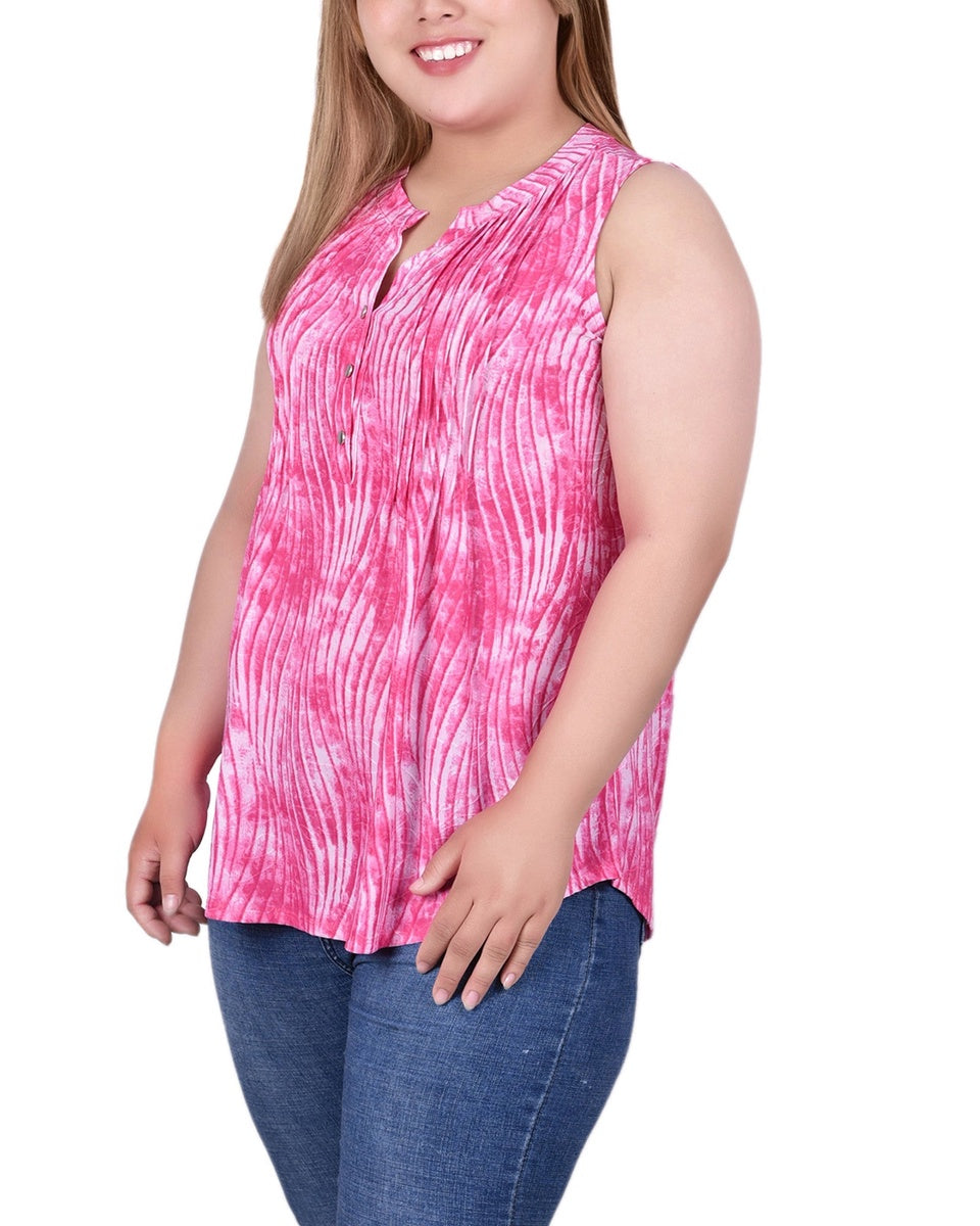  NY Collection Plus Size Sleeveless Jacquard Y Neck Top - Fuschia Swirlbreeze - Bonton