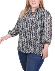 Plus Size 3/4 Sleeve Chiffon Blouse