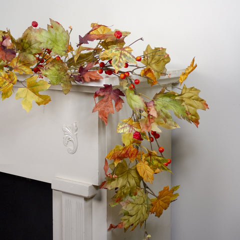 5' X 6" Leaves and Berries Artificial Thanksgiving Garland - Unlit