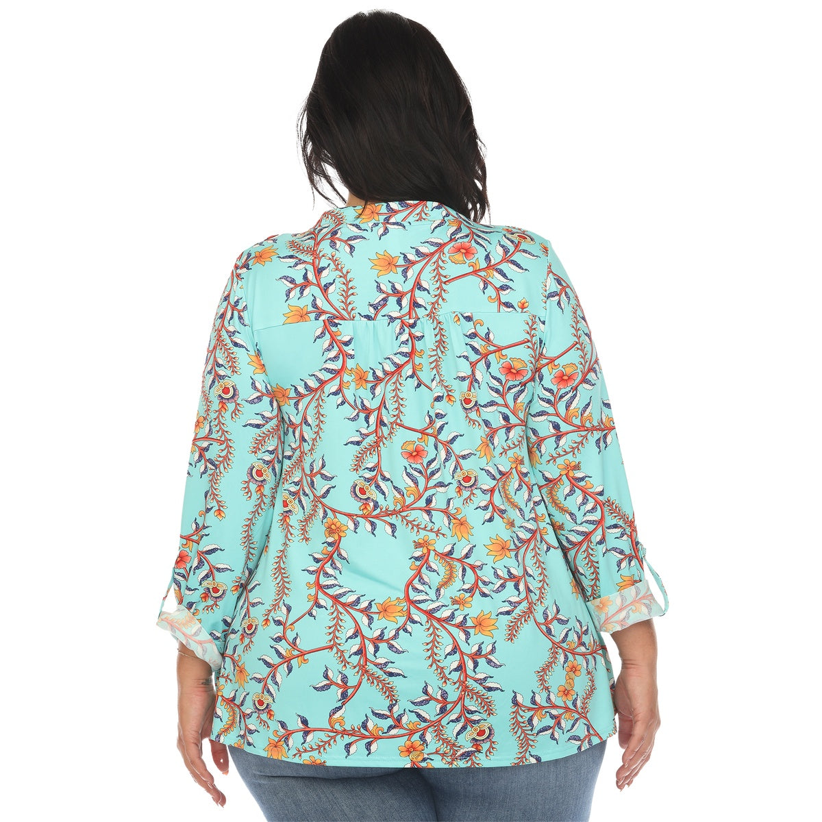  White Mark Plus Size Paisley Button Front Tunic Top - 1X - Bonton