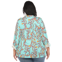 Plus Size Paisley Button Front Tunic Top