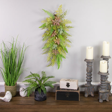 28" Fern and Succulents Artificial Spring Teardrop Swag  Unlit
