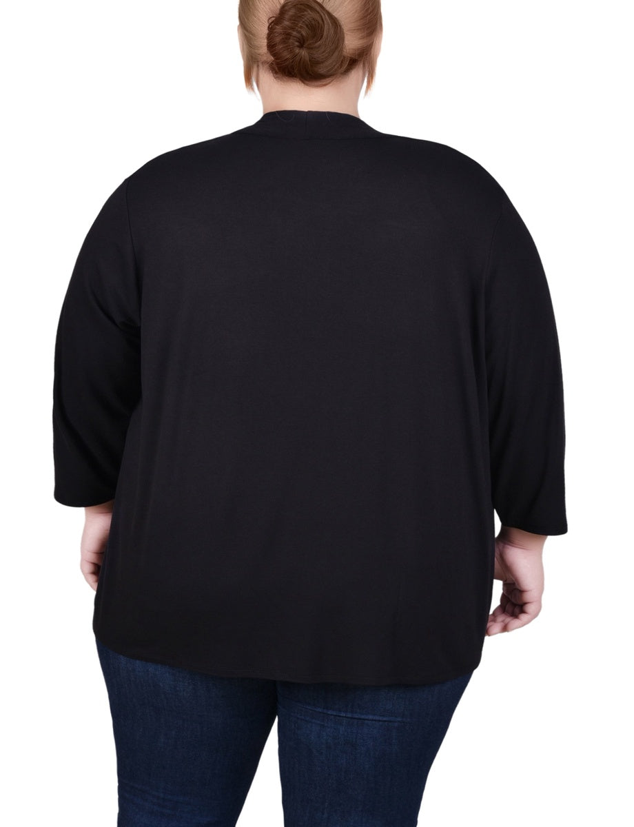  NY Collection Plus Size Solid 3/4 Sleeve Cardigan - Black - Bonton