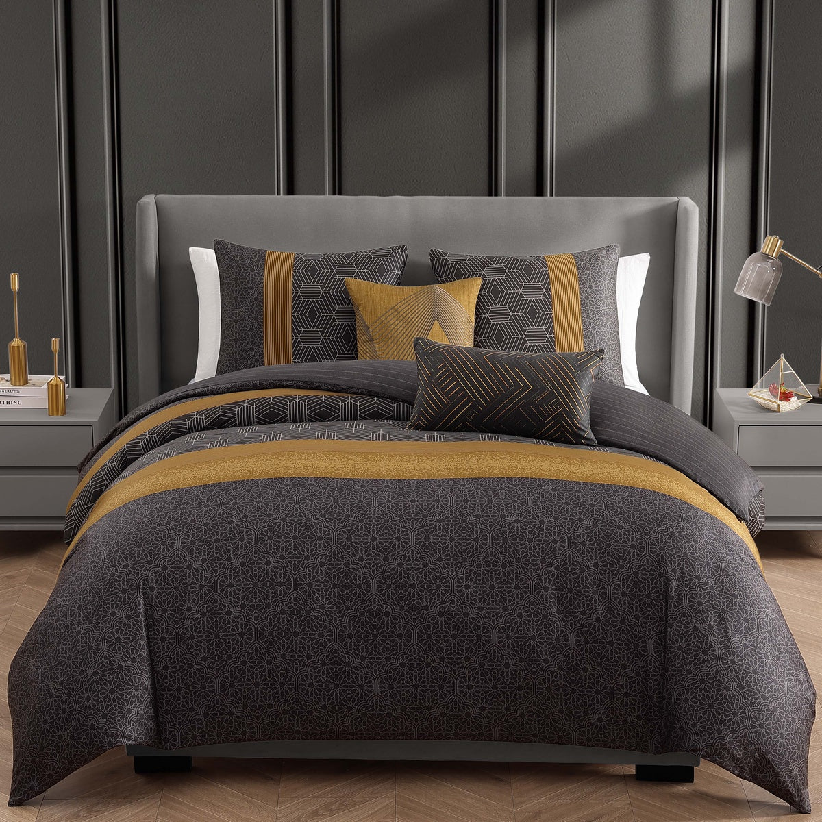  Bebejan Bebejan Golden Hex 5 Piece Reversible Comforter Set - QUEEN - Bonton