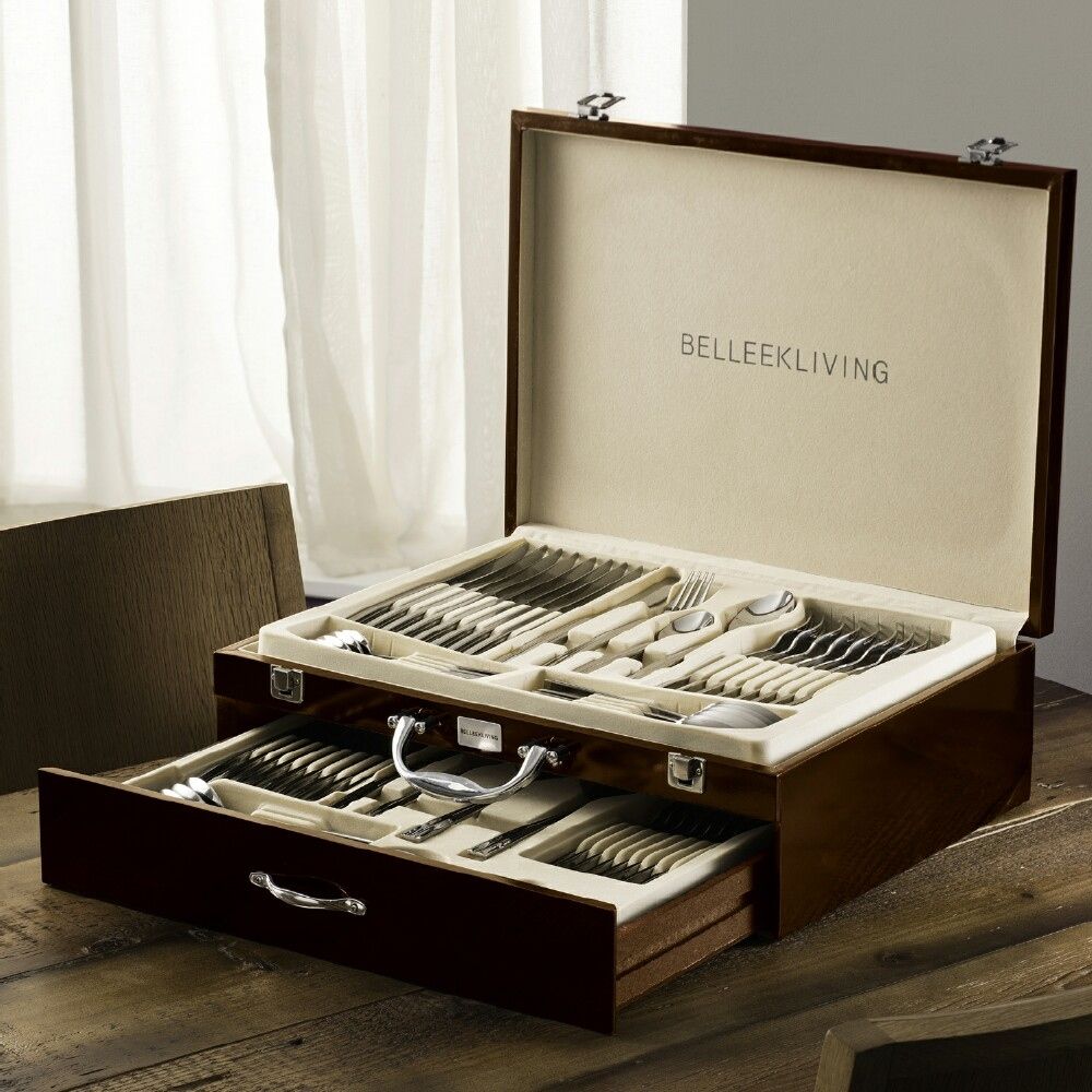  Belleek Living Occasions 72 Piece Cutlery Set with Hardwood Case - Stainless Steel - Bonton