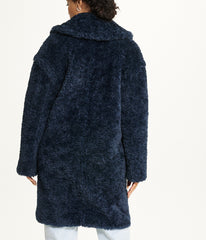 Notch Collar Curly Teddy Double Breasted Coat Sapphire