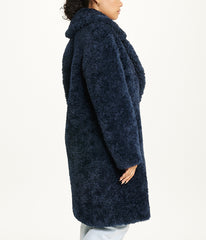 Notch Collar Curly Teddy Double Breasted Coat Sapphire