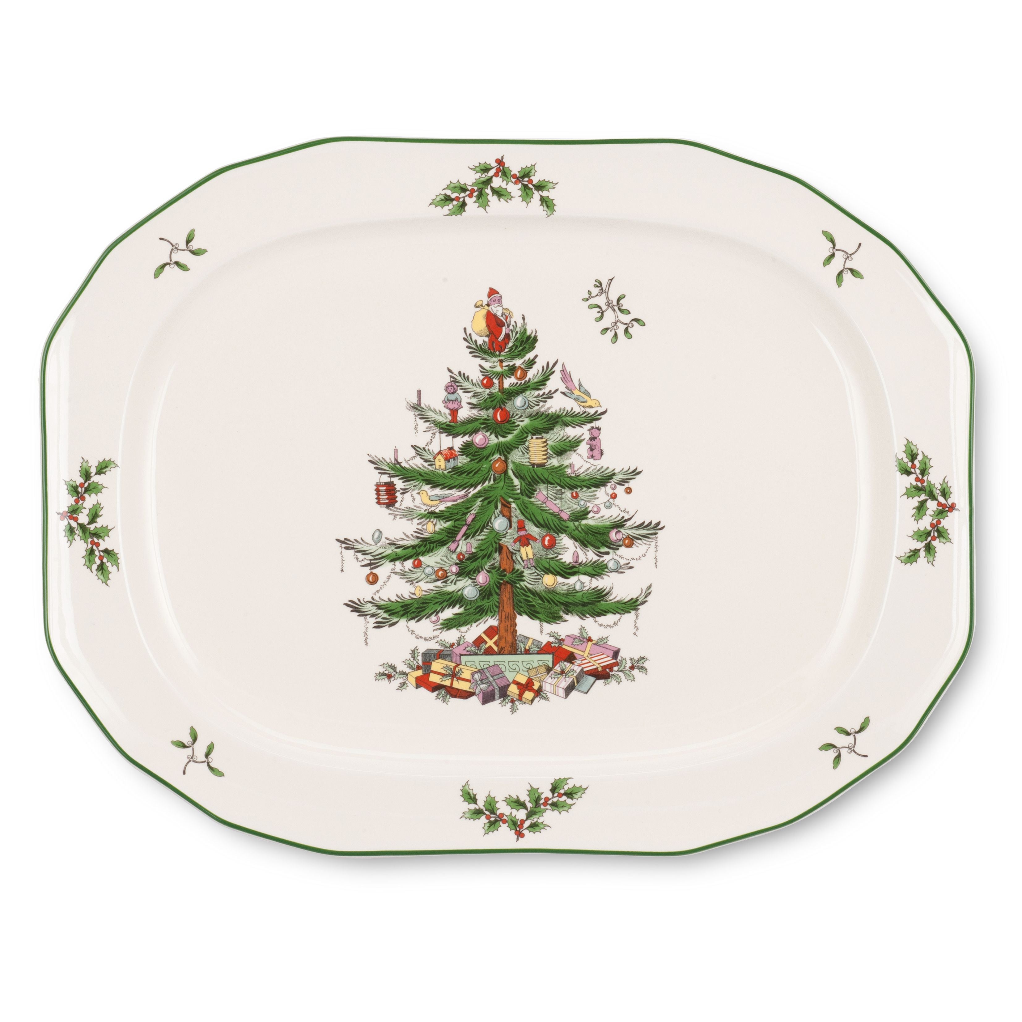  Spode Christmas Tree Sculpted Oval Platter - White - Bonton