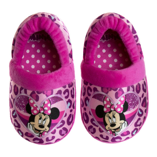 Disney Minnie Mouse Girls Dual Sizes Nylex Fabric Slippers - Hot Pink/Purple, Size: 9-10
