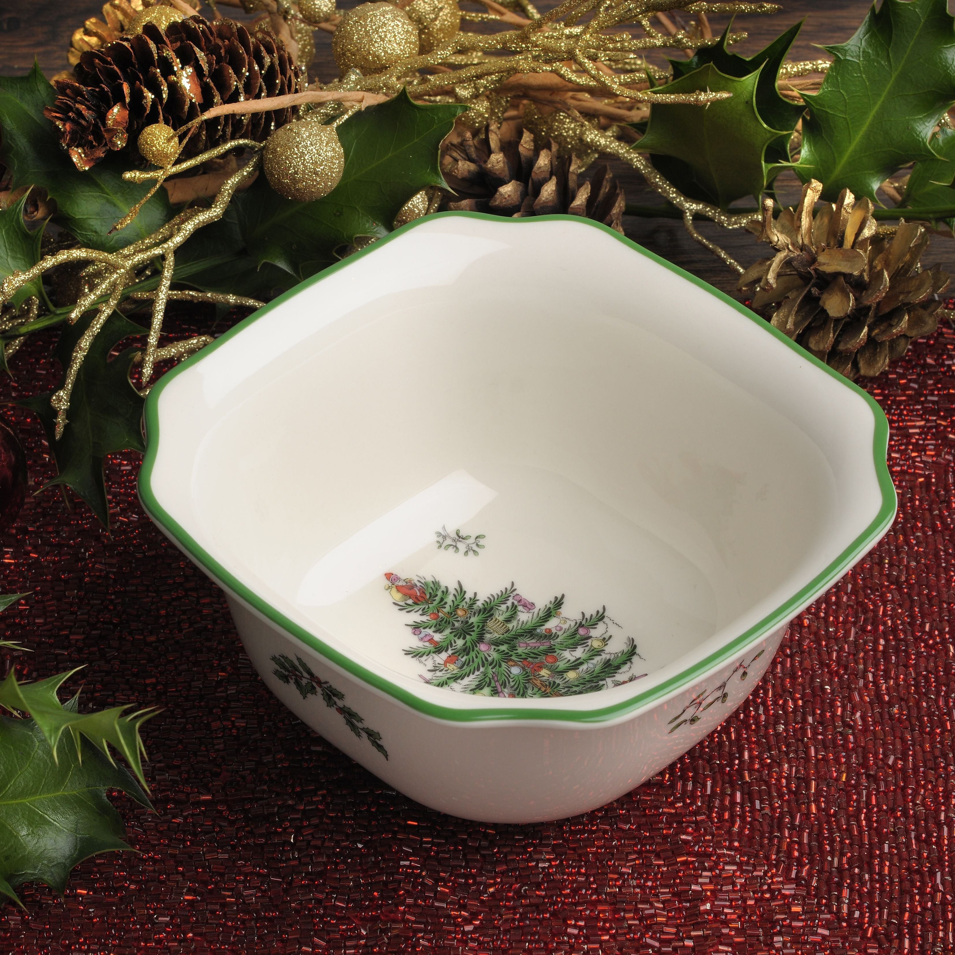  Spode Christmas Tree Large Square Bowl - White - Bonton