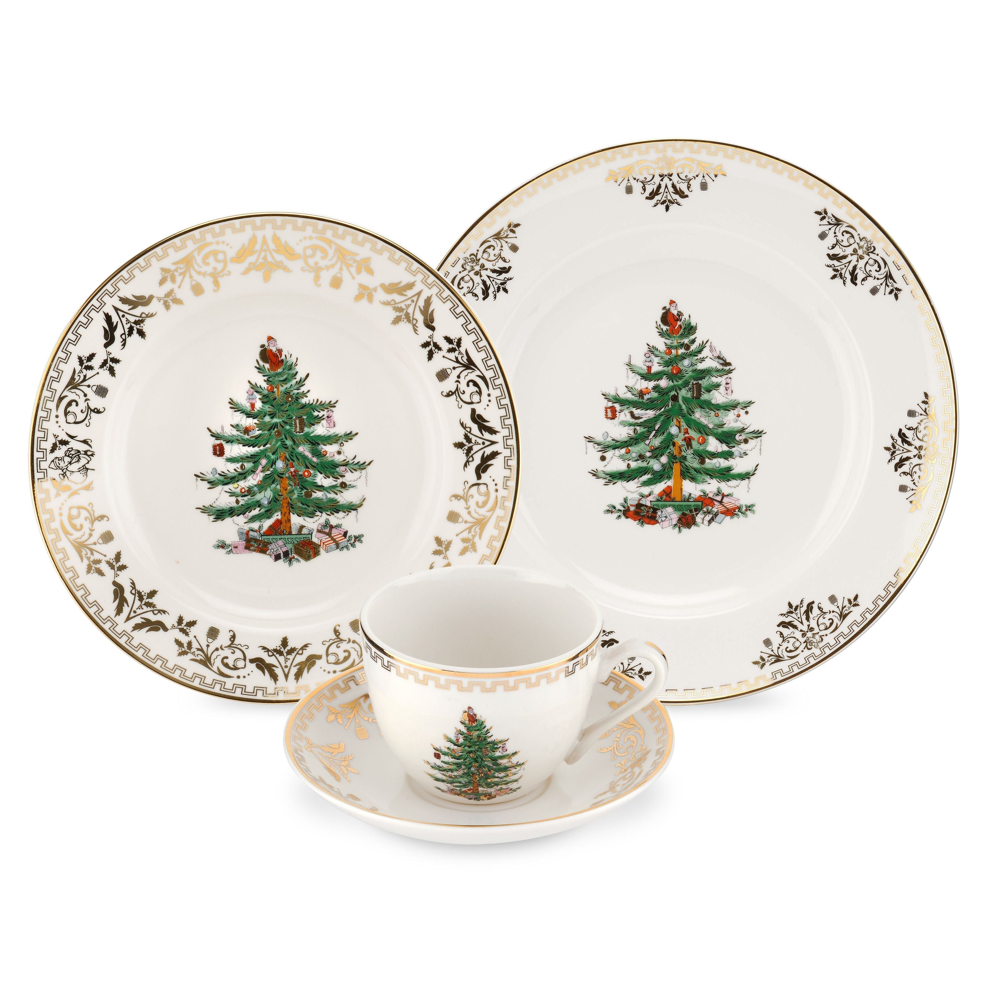  Spode Christmas Tree Gold 4 Piece Dinner Set - White - Bonton