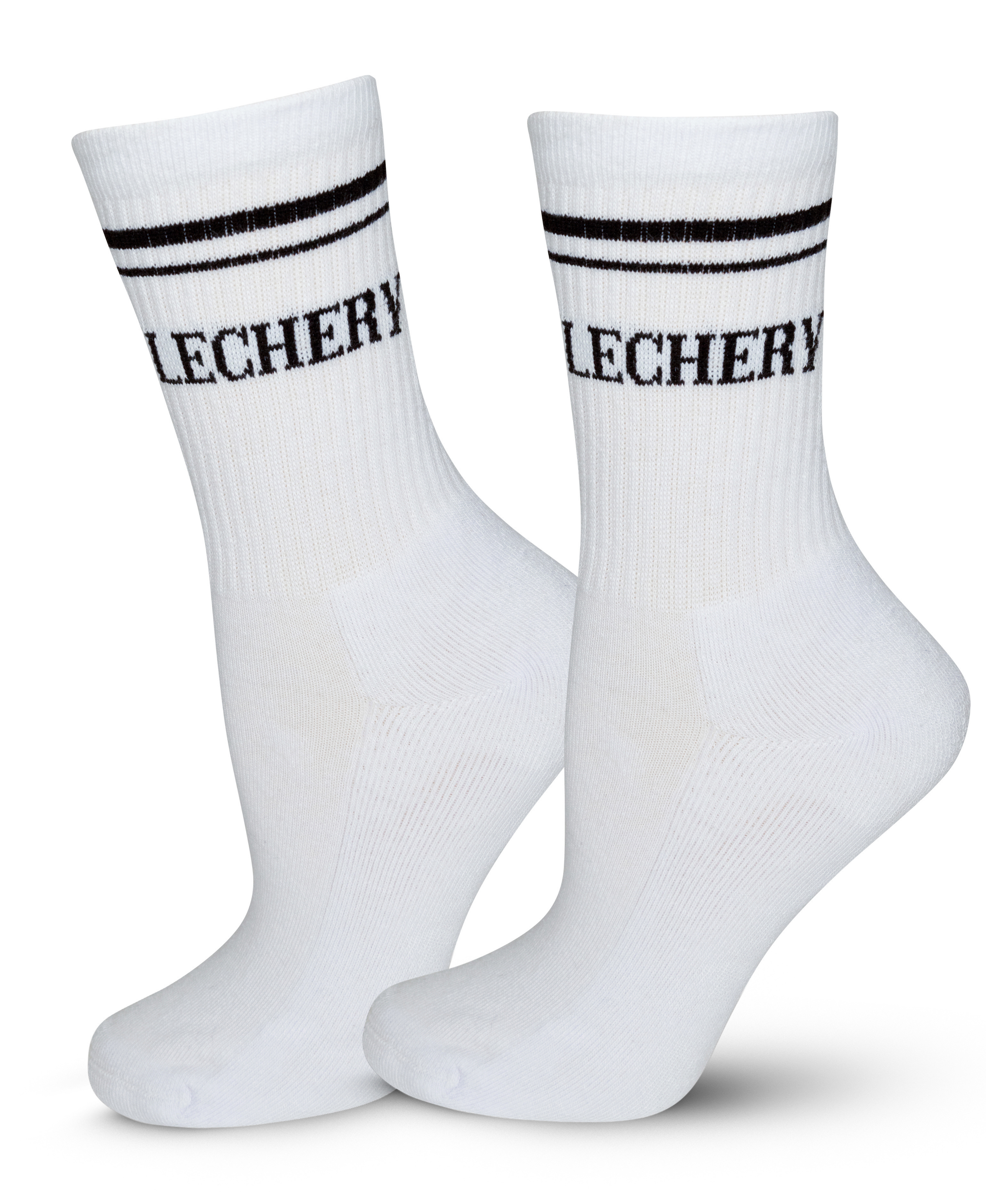  LECHERY LECHERY UNISEX VARSITY STRIPED HALF-CREW SOCKS - IVORY/WHITE - Bonton