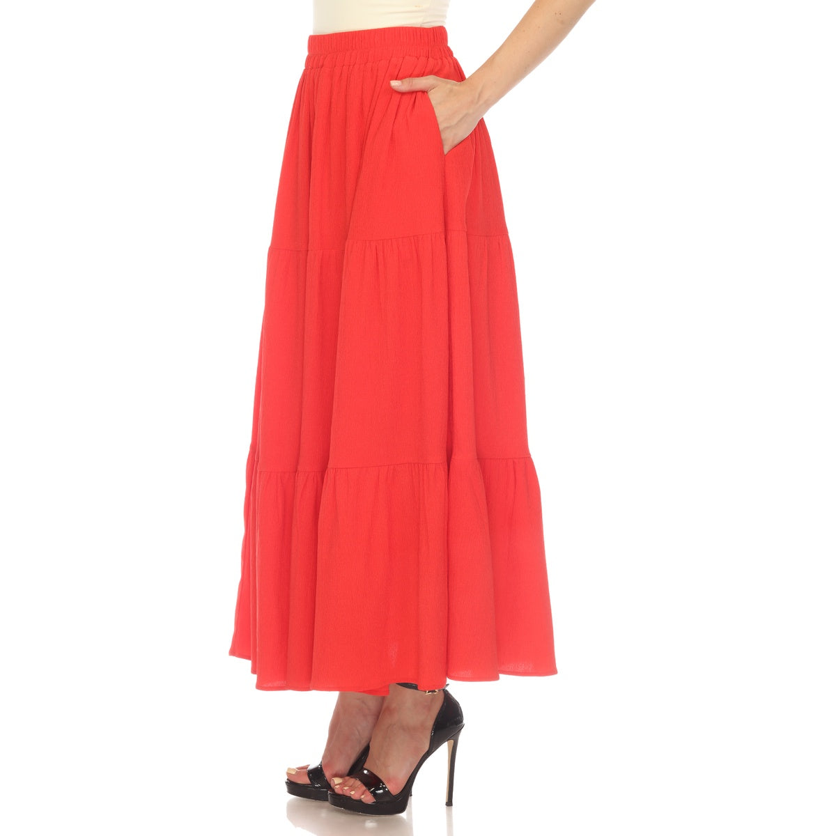  White Mark Women's Pleated Tiered Maxi Skirt - M - Bonton