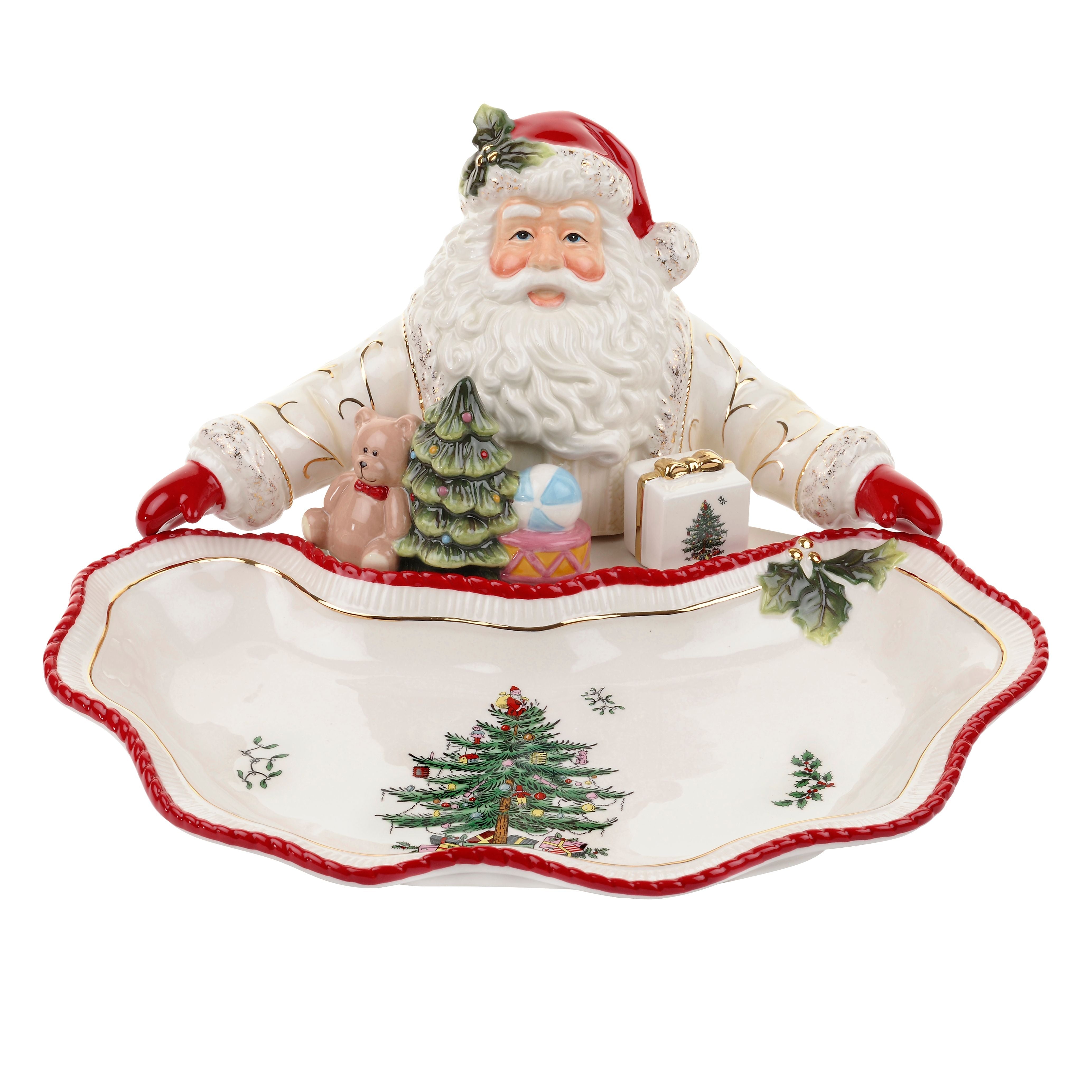  Spode Christmas Tree Figural Santa Dish - White - Bonton