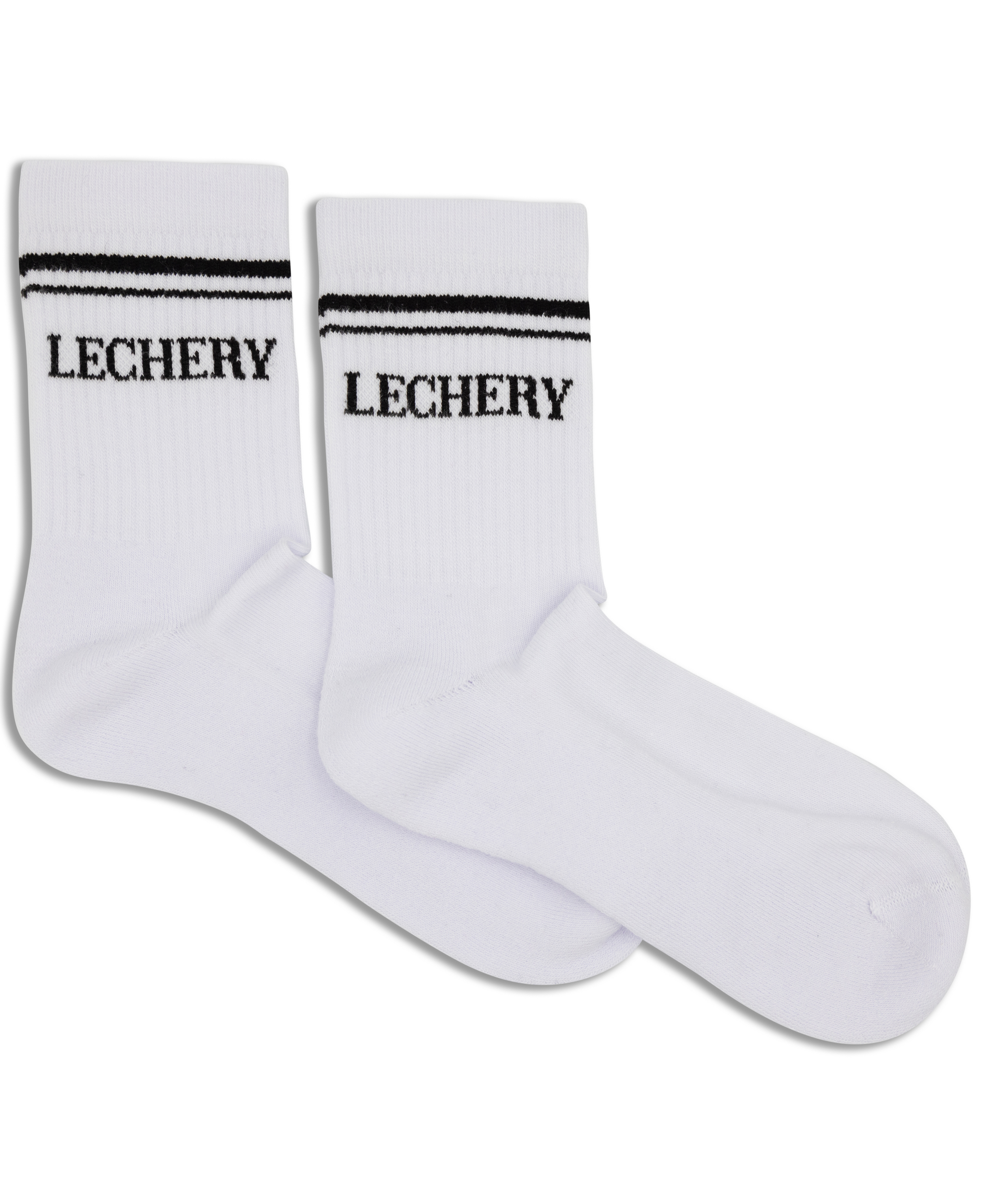  LECHERY LECHERY UNISEX VARSITY STRIPED HALF-CREW SOCKS - IVORY/WHITE - Bonton