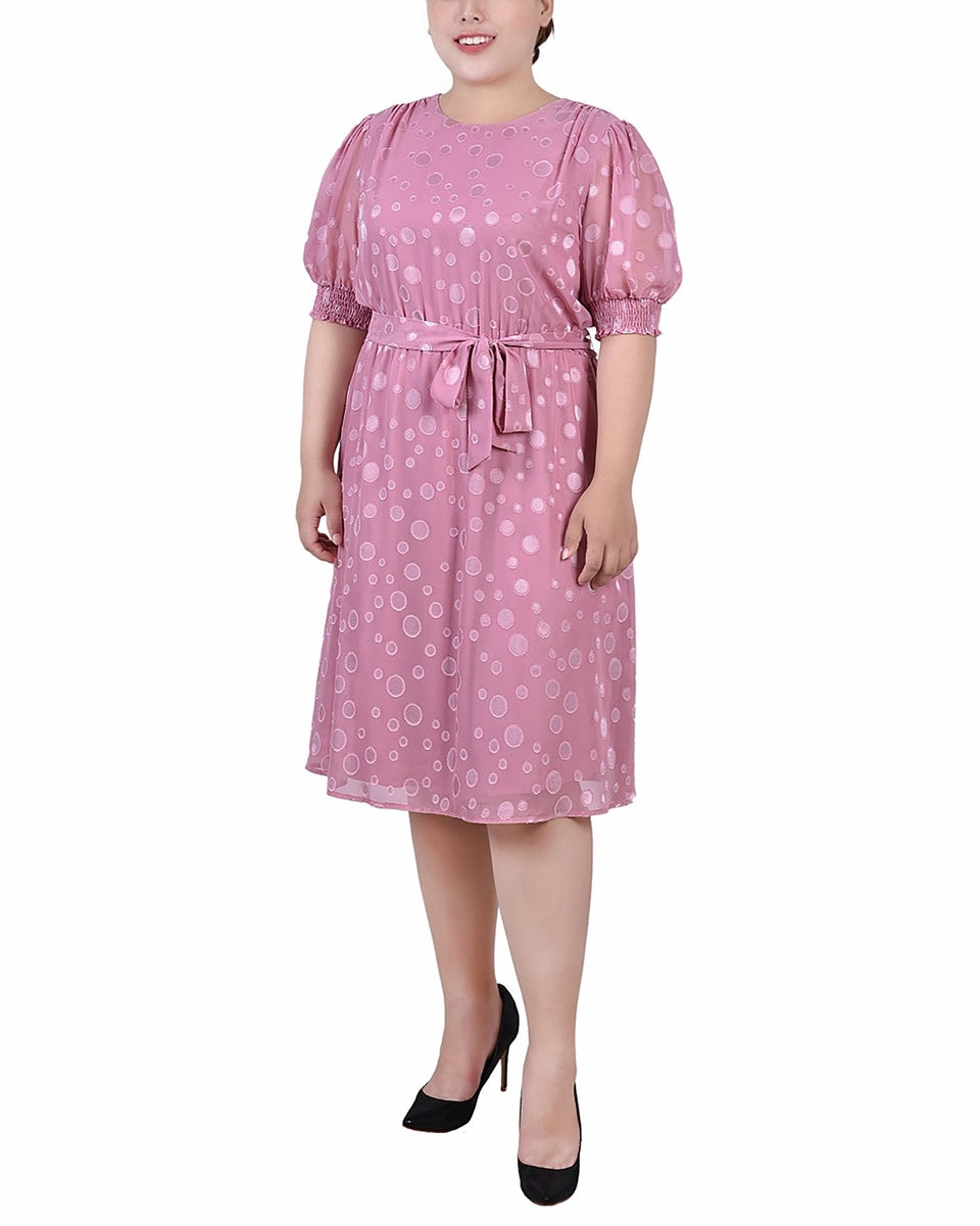  NY Collection Plus Size Elbow Sleeve Swiss Dot Dress - Black - Bonton