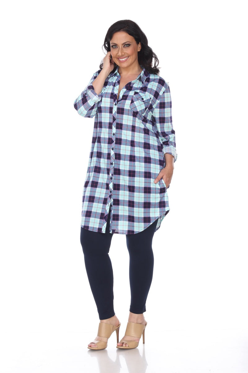  White Mark Plus Piper Stretchy Plaid Tunic - 2X - Bonton