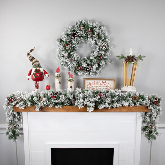 Snowy Flocked Angel Pine With Pine Cones Artificial Christmas Wreath - 24" - Unlit